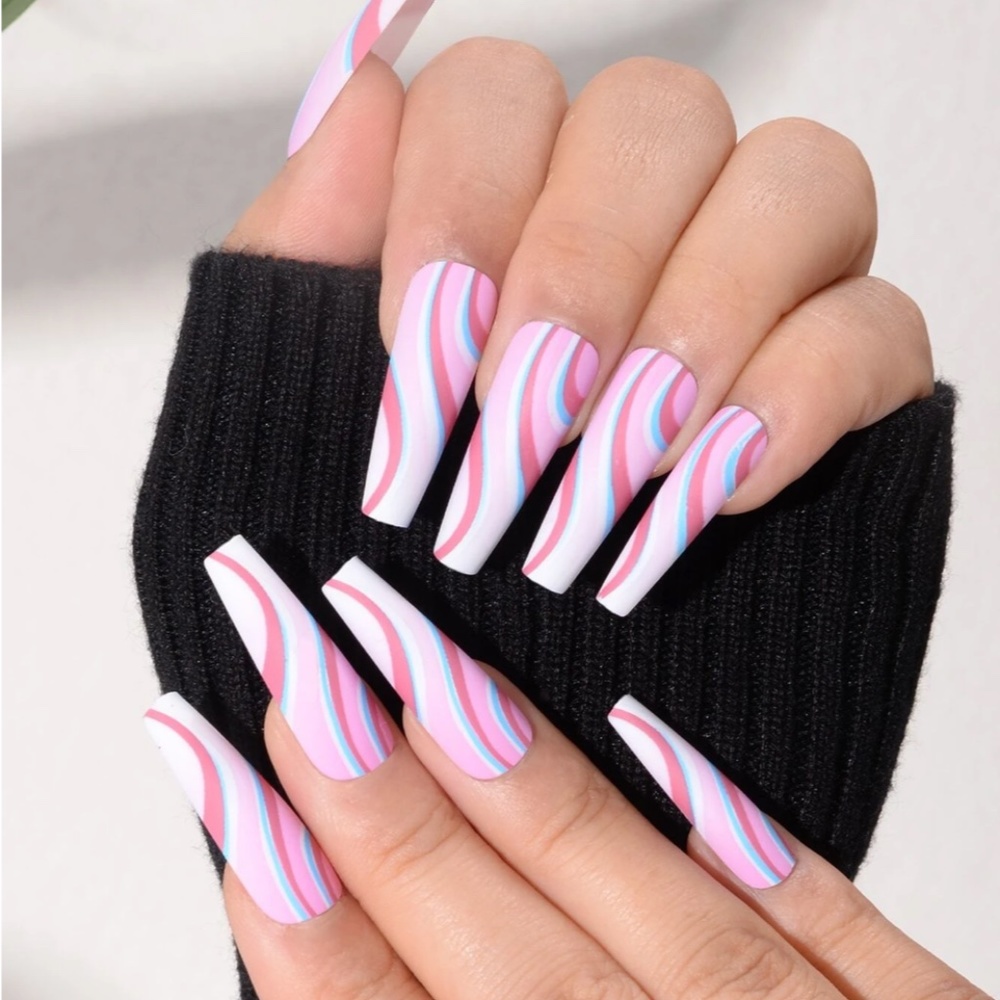 Pink Striped Press On Nail